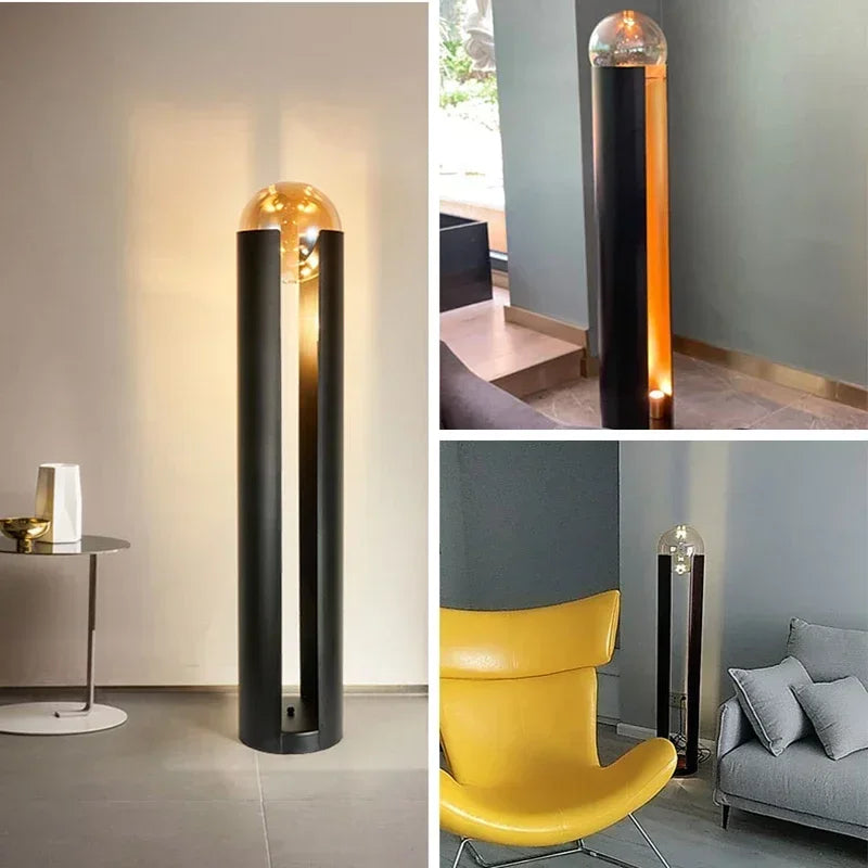 lampadaire moderne en fer et verre avec lumière led décorative - vue 5 sur 10
