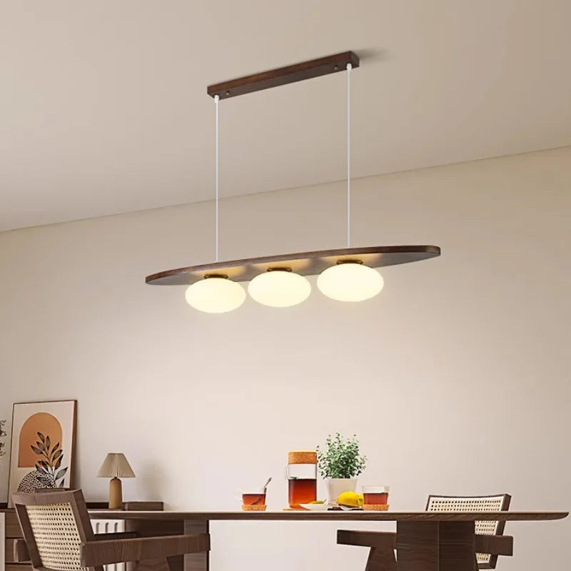 lustre en bois massif avec suspension en verre artistique