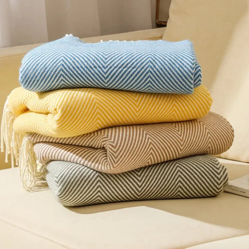 Plaid tricoté style nordique rayé pour canapé lit