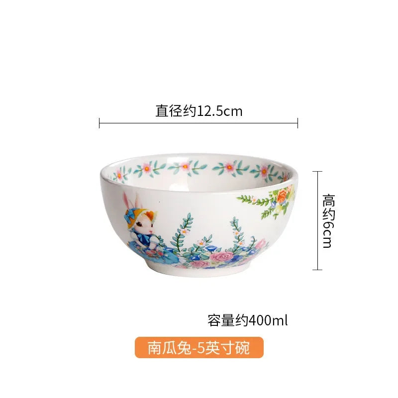 Assiette ceramique motif citrouille lapin style jardin mignon