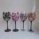 Verre à vin arbre quatre saisons peint main