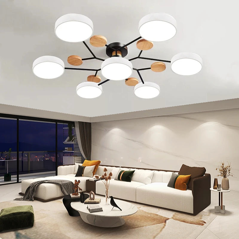 lustre led minimaliste nordique en bois pour éclairage intérieur