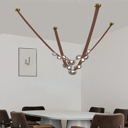 sandyha lustre en cuir avec suspension led design moderne