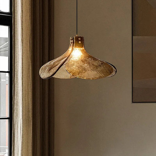 Suspension en verre rétro en forme de trèfle en cuivre