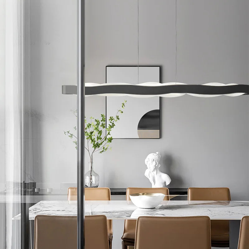 lustre moderne en acier inoxydable design vague pour décoration intérieure - vue 4 sur 12