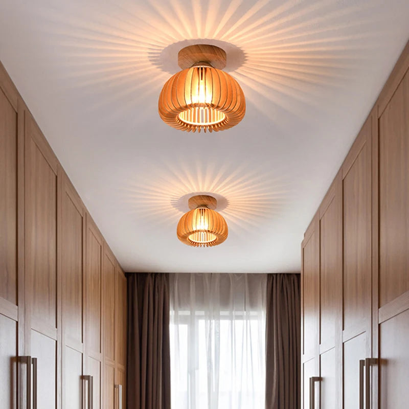 plafonnier led en bois massif design minimaliste moderne - vue 4 sur 8