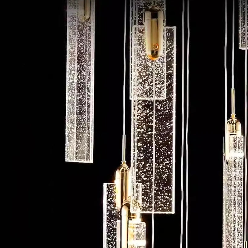 Lustre design Nordique à suspensions dorées tombantes - vue 7 sur 9