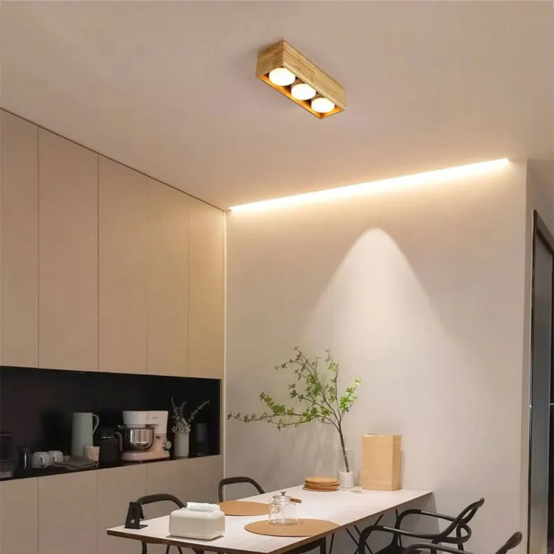 plafonnier minimaliste bois brut intérieur chambre bureau couloir vestiaire - vue 4 sur 13