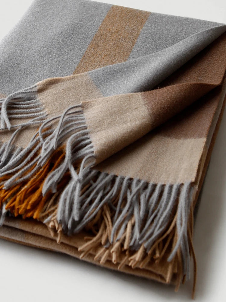 plaid laine jacquard franges motif raye salon voyage - vue 2 sur 7