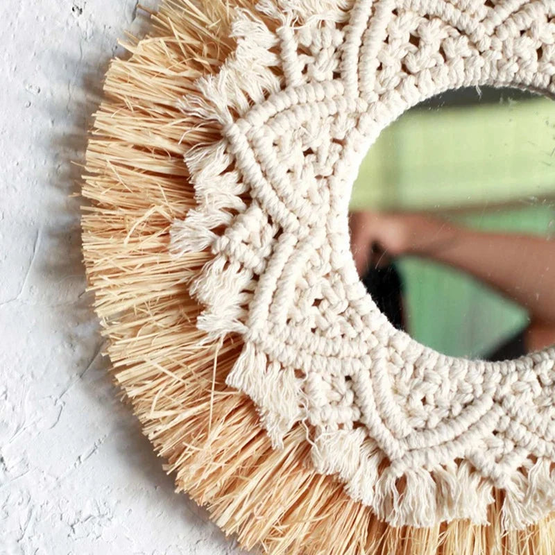 miroir tissé à la main décoration murale boho nordique décorateur - vue 4 sur 6