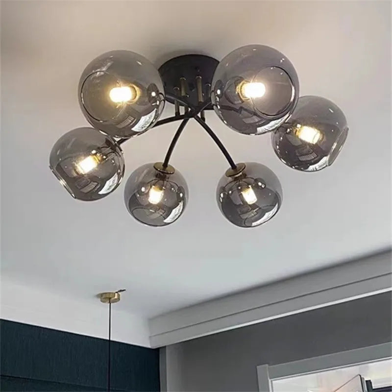 Lampe Plafonnier Verre Nordique Noir Or - vue 6 sur 12