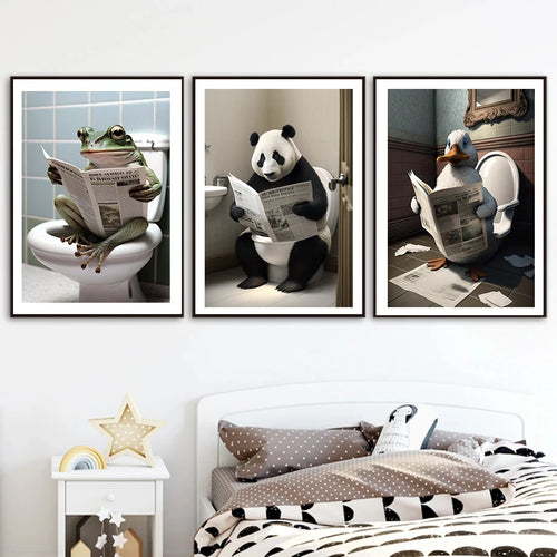 décoration murale amusante avec animaux sur les toilettes
