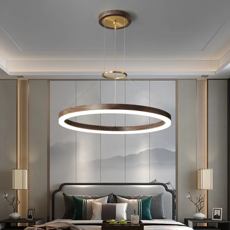 lustre moderne en bois massif avec lumières led - vue 4 sur 12
