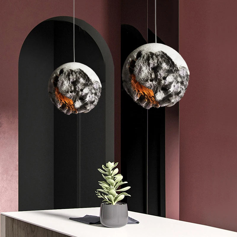 lustre moderne planète wabi-sabi en béton suspension réglable - vue 5 sur 12