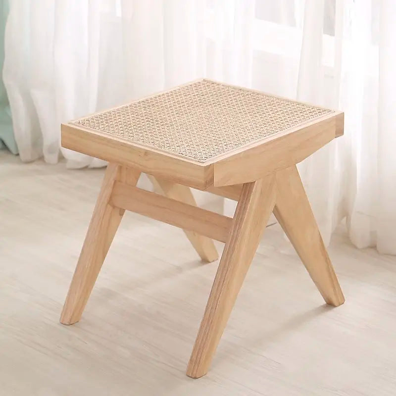 tabouret en rotin véritable style nordique pour changer de chaussures - vue 4 sur 14