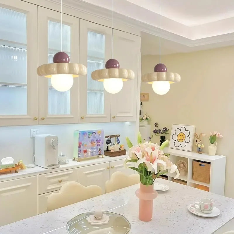 Lustre design avec fleurs Style crème créative - vue 4 sur 5