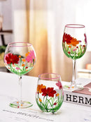 Verre à vin motifs floraux peints lot trois