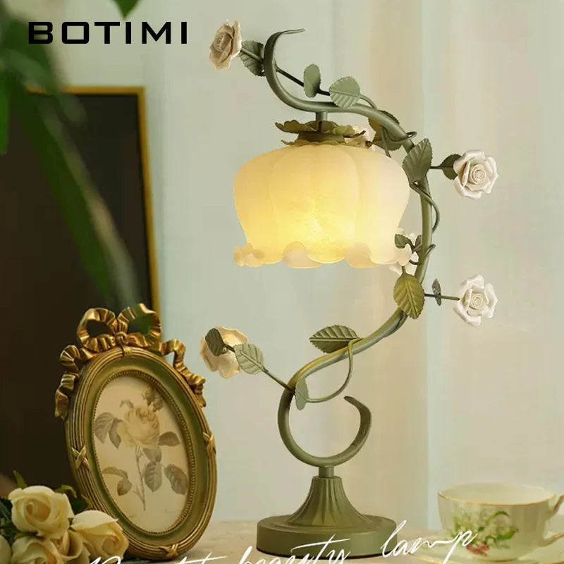 lampe table rétro verre fleur décorative maison - vue 5 sur 8
