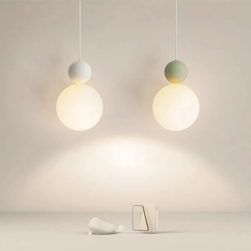 lustre nordique led suspension boule blanche lait luminaire - vue 2 sur 9