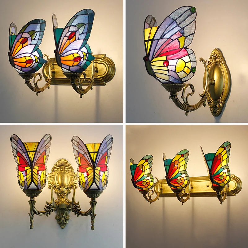 Applique murale papillon décorative en vitrail style méditerranéen boho