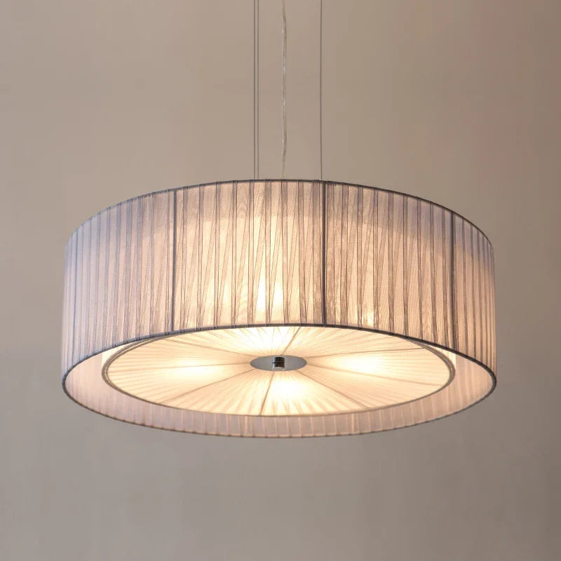 lustre nordique moderne en fer avec abat-jour tissu décoratif - vue 3 sur 6