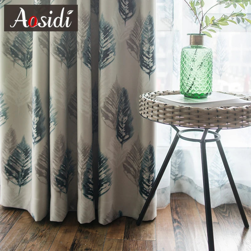 Voilage rideau motif plumes style mediterraneen salon chambre