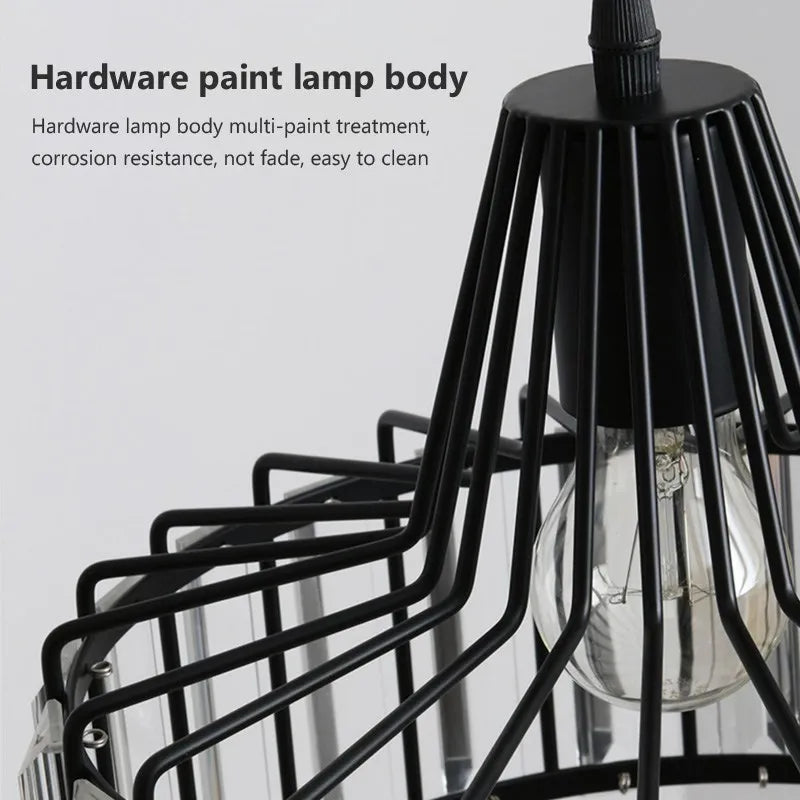 Suspension LED nordique pour cuisine île salle à manger ronde moderne lustre en fer noir zone de repos luminaires en verre E27 - vue 7 sur 12