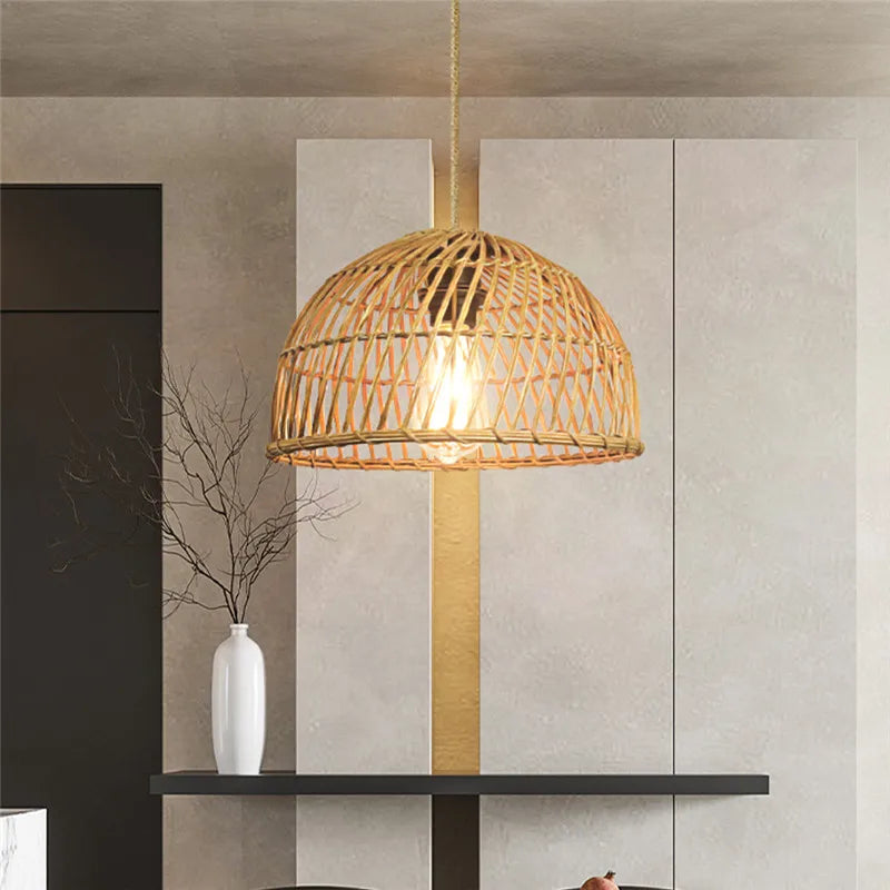 lustre en rotin tissé à la main avec suspension led - vue 7 sur 6