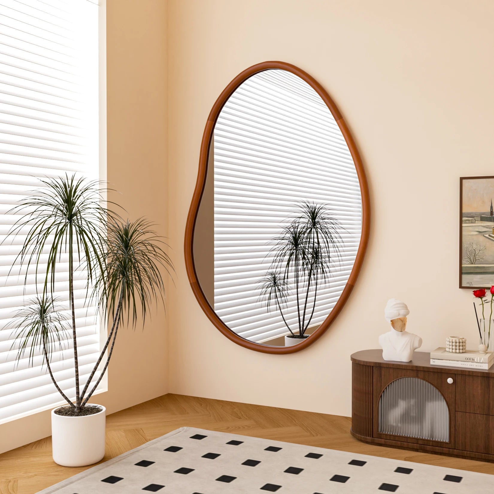 miroir mural décoratif grand format en bois massif - vue 2 sur 6
