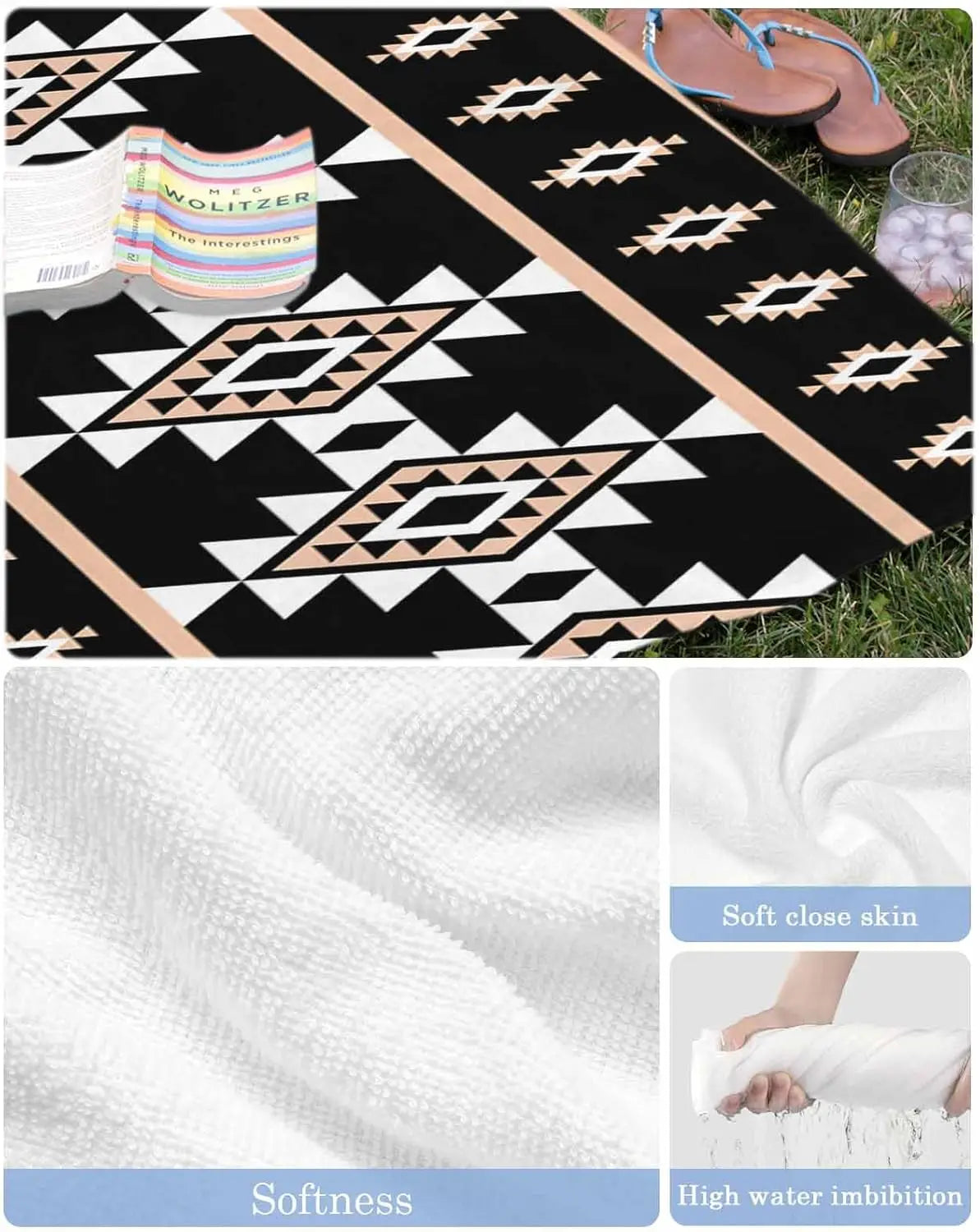 serviette de plage motifs aztèques douce absorbante légère - vue 6 sur 6
