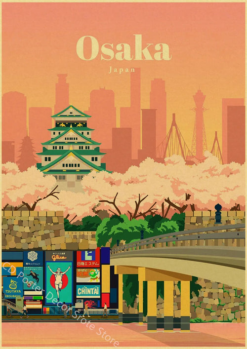 affiche rétro des villes du monde pour décoration murale