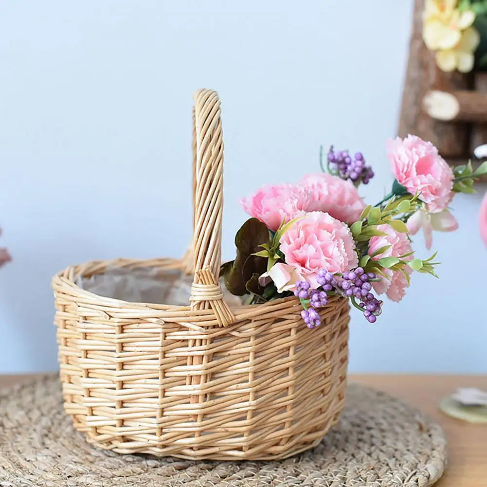 Panier de rangement vintage en rotin tissé à la main pour fleurs et aliments