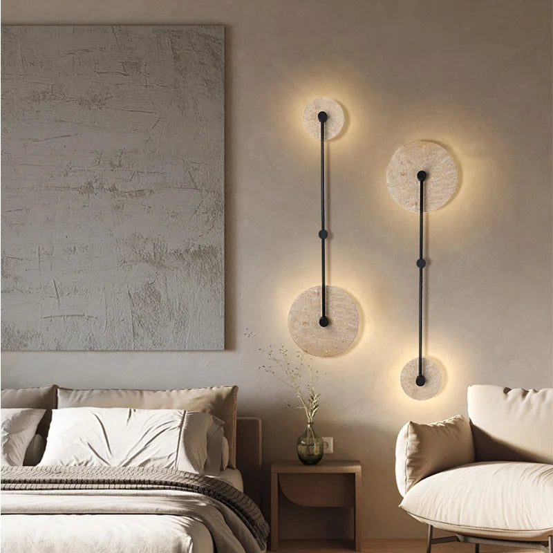 applique murale vintage en pierre naturelle ronde avec led intégrée