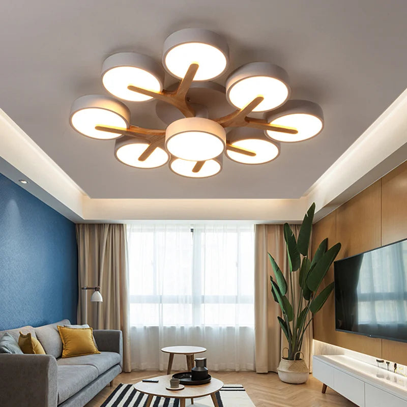 Lustre style nordique macaron lampe led minimaliste en bois