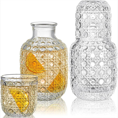 Carafe de chevet et verre style vintage relief