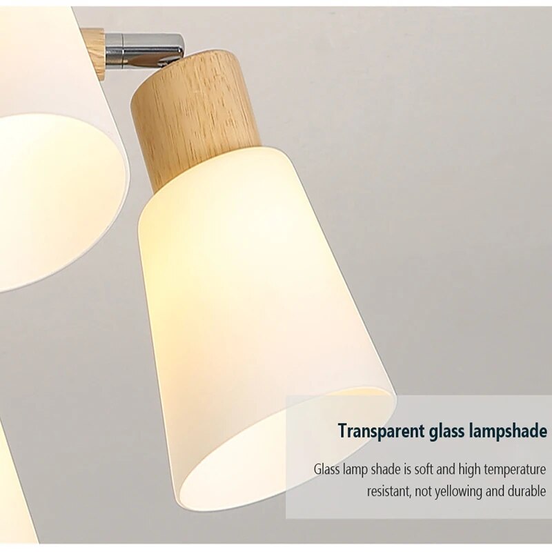 Lustre bois LED têtes salon maison intérieur moderne - vue 6 sur 12
