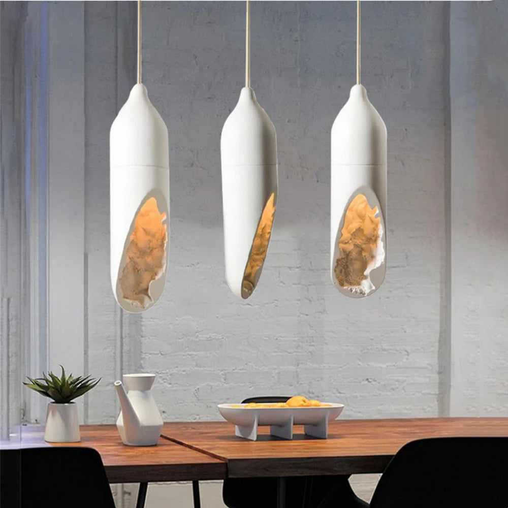 Janpanese Wabi Sabi suspension moderne créative plâtre suspension lampe Foyer cuisine chambre chevet abstrait blanc lustre - vue 5 sur 7