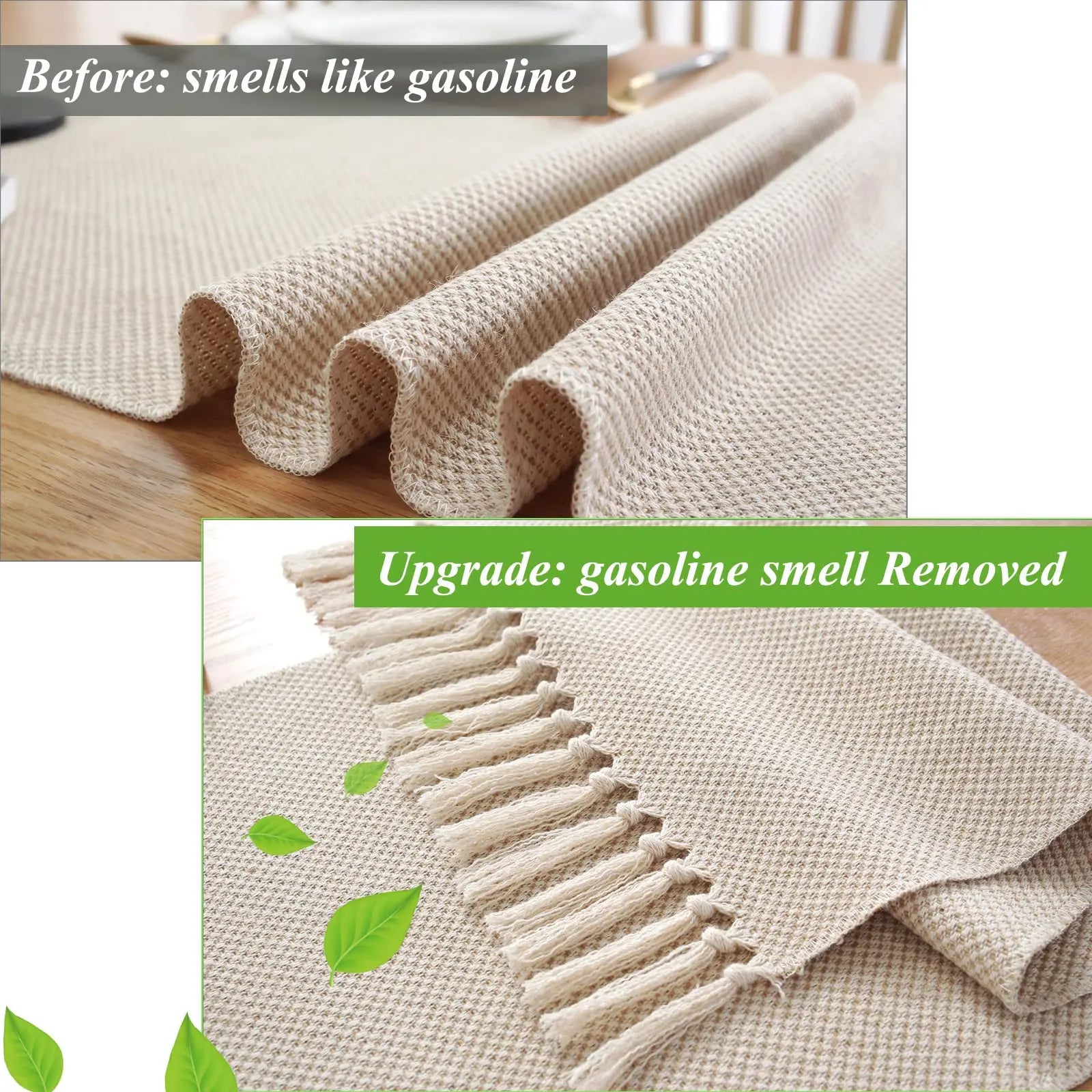 Chemin de table lin beige brodé style rustique - vue 4 sur 7