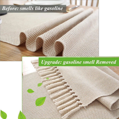Chemin de table lin beige brodé style rustique