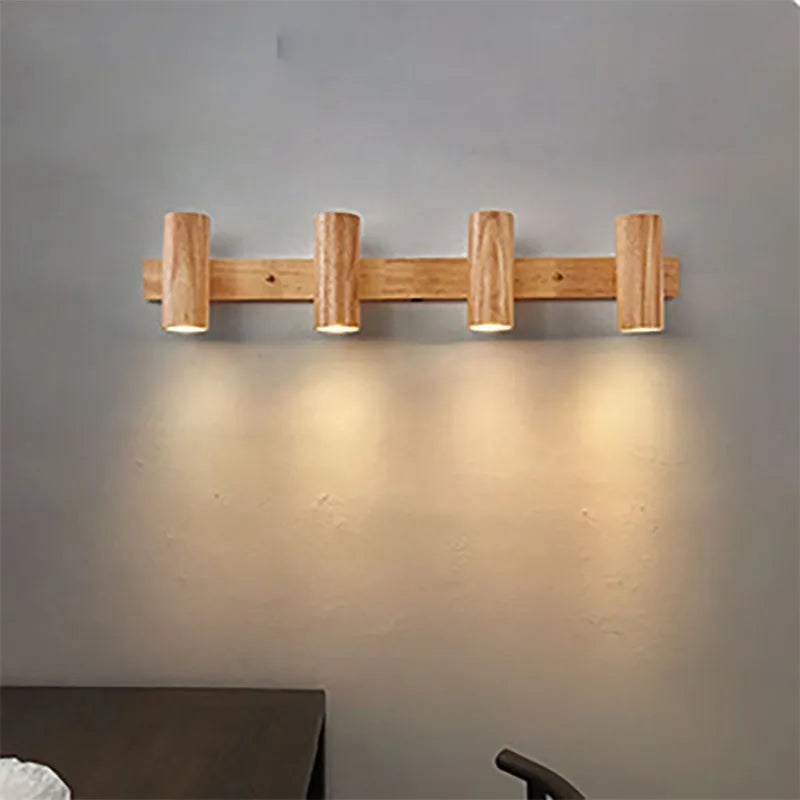 Applique murale LED nordique originale en bois multi-angle réglable projecteur pour chambres salons étude Den éclairage Luminaire - vue 2 sur 12
