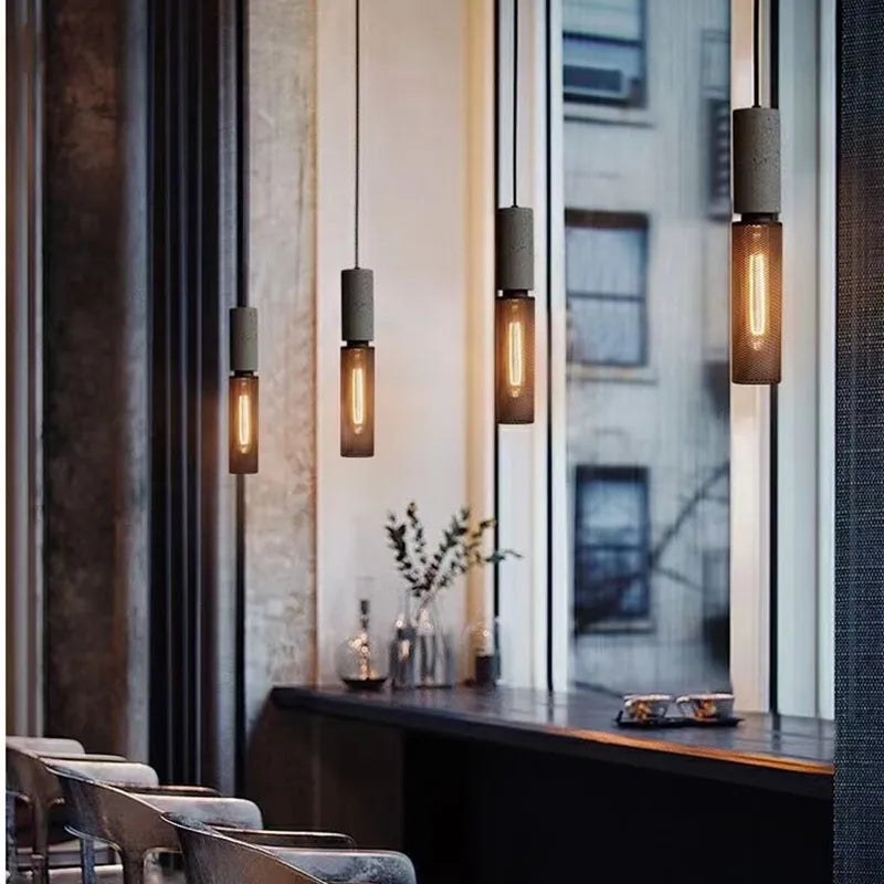 Lustre suspension lumière fer ciment - vue 4 sur 25