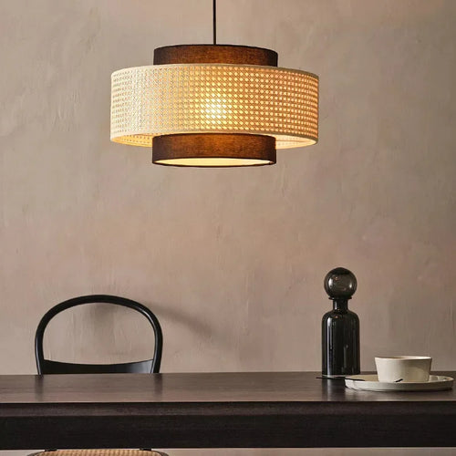 Suspension design à cannage en bambou rotin LED déco