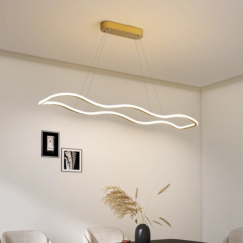 suspension moderne longue vague lumineuse pour salle à manger