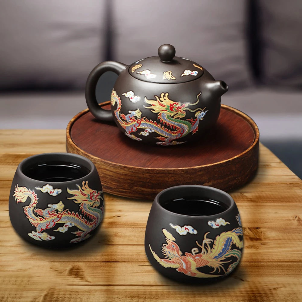 Théière argile dragons phénix style gongfu artisanal