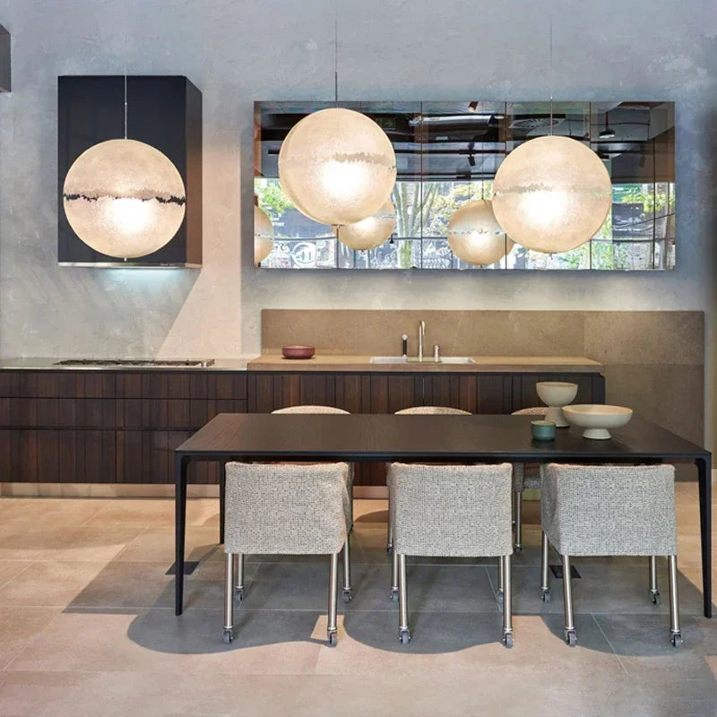 lustre style design italien led haut de gamme forme lune - vue 5 sur 13