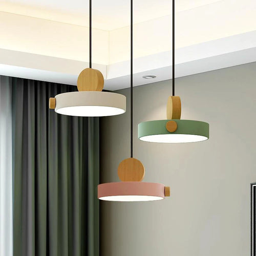 suspension led minimaliste en bois macaron décoratif nordique