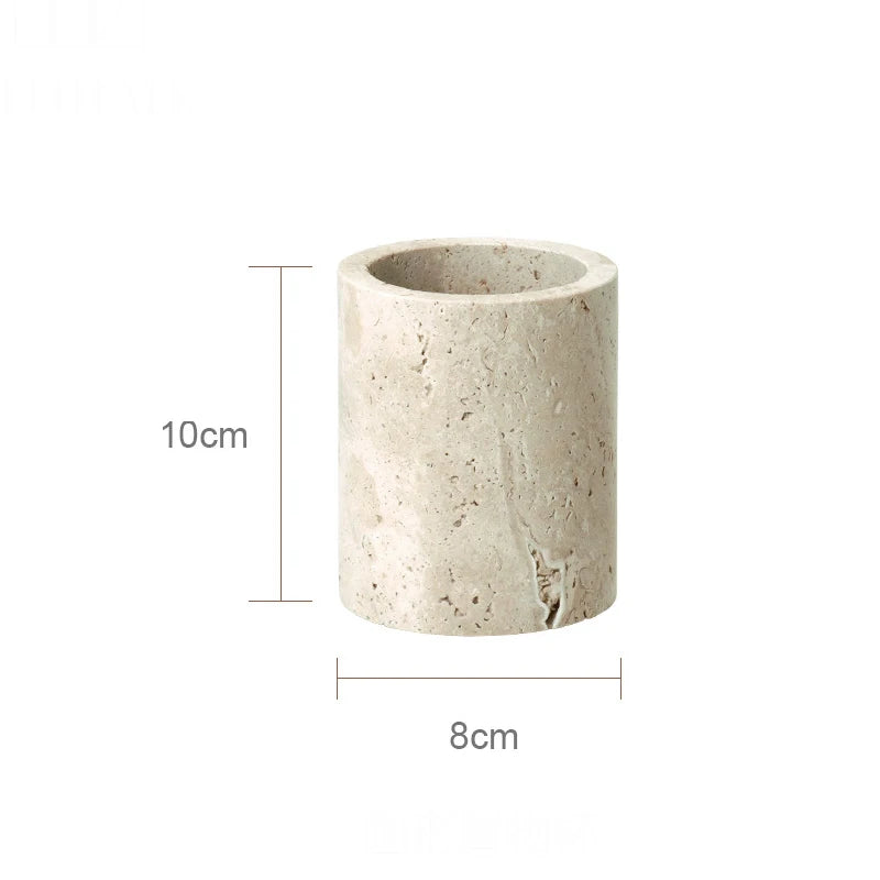 ensemble accessoires salle de bain en travertin beige naturel - vue 14 sur 28