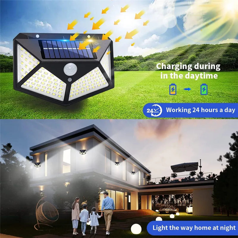 applique solaire extérieure étanche avec capteur de mouvement 100 led