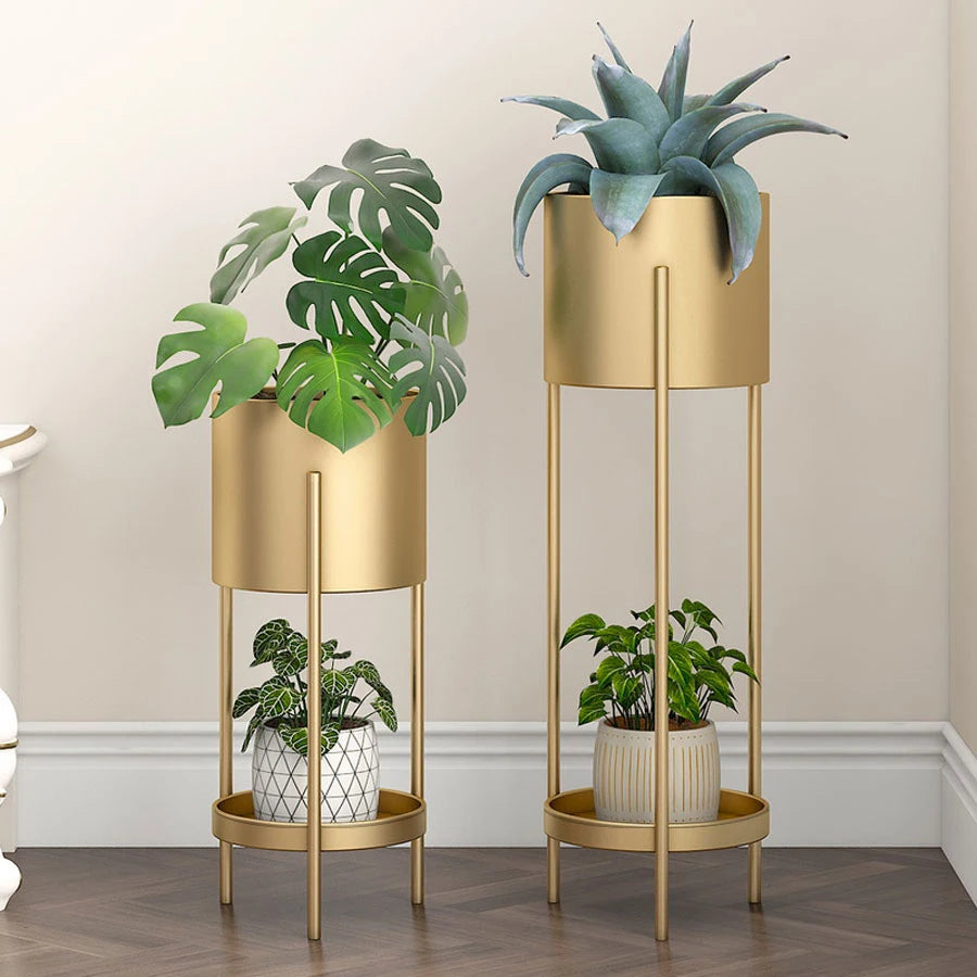 Support de fleur en fer nordique à double couche pour intérieur et balcon