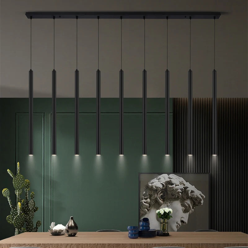 lustre suspendu led moderne long tube pour restaurant nordique